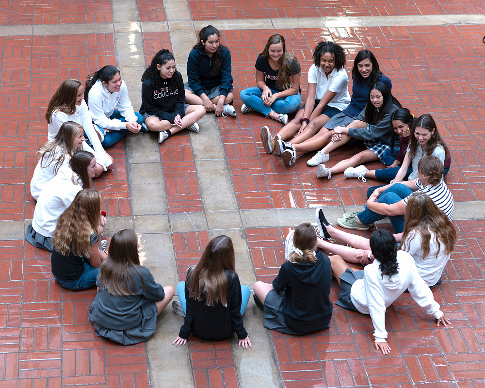 Freshmen in Kate Carey's English class get to know each other in the Inner Court